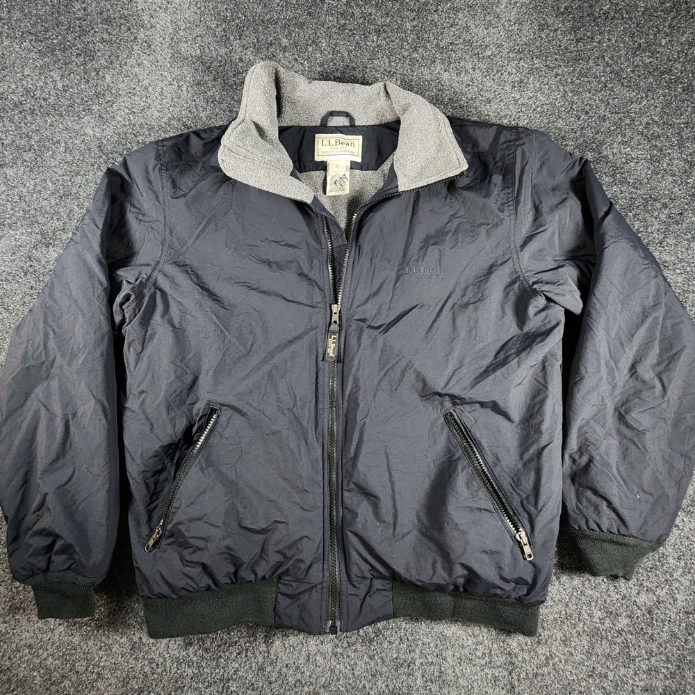 LL Bean Warm-Up Bomber Jacket Mens M Black Fleece Lined Full Zip 205107